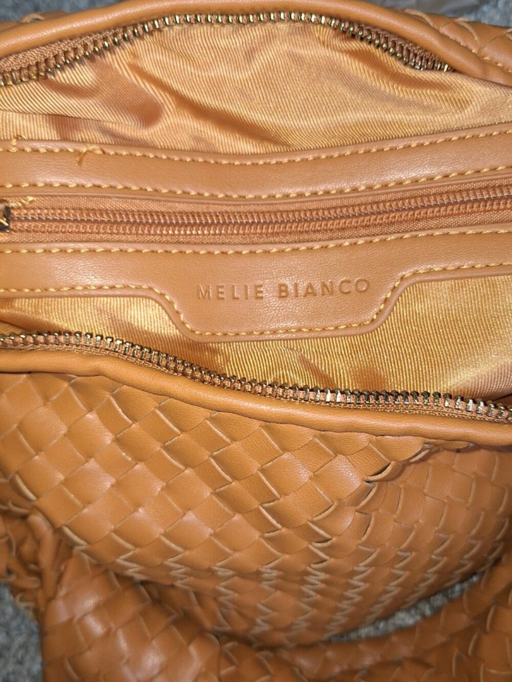 Melie Bianco Brigitte Woven Faux Leather Shoulder Bag Natural (Pen marks inside) - Picture 9 of 14